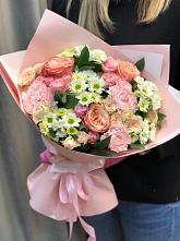 Букет нежные объятья в Мамоново Одинцовского района Букет цветов из: Гвоздики, Розы и Хризантемы в Мамоново Одинцовского района